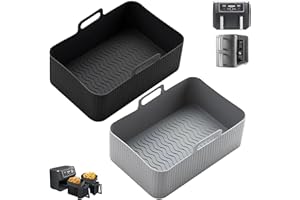 HIVIO Silicone Air Fryer Liner for Ninja Dual AF400UK/SL400UK /Ninja AF451UK/Tower T17088, 2pcs Larger Air Fryer Liners Reusable Air Fryer Accessories for 8.5-9.5 L Ninja Double Stack Air Fryer