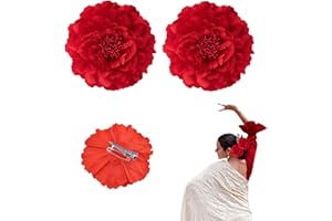 GENÉRICO Pack 2 | Clips de Pelo de Clavel para Flamenca | Flor Flamenca Pelo | Peineta Flamenca y Accesorios para la Feria de Abril | Sevillana, Boda y Fiesta | Rojo