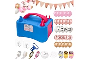 Magic4U Electric Balloon Pump, 230V 400W Portable Dual Nozzles Air Inflator with Balloons, Rose Gold Pennant Decorating Strip Kit, Glue, Tying Tool for Party Decoration