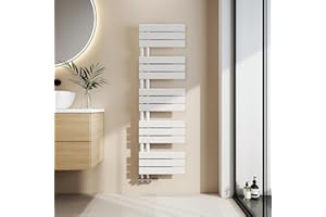 EMKE Toallero Baño Radiador Plano, toallero de Paneles, 1320 x 400 mm, Blanco, secador de Toallas con conexión Lateral, 570W, radiador secador de Toallas de Agua Caliente