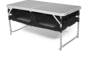 Hi-Gear Storage Table with Zipped Compartments & Pockets, Lightweight, Folding, Adjustable Height, Steel Frame, Easy to Assemble, Ideal for Camping & Festivals, includes Carry Bag