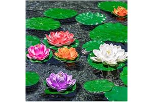 MATSOONY Seerosen Künstlich, 6 Stück naturgetreue Wasserlilien, Teichpflanzen aus langlebigem Kunststoff, Perfekte schwimmende künstliche Seerosen für Teich, Pool, Aquarium Gartendeko