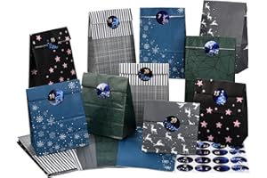 PANSIBY Adventskalender zum Befüllen, 24 Weihnachtskalender Geschenk Papiertüten Groß zum Selber Befüllen, Kraftpapiertüten Advents Tüten Selbstbefüllen mit Aufkleber für Kinder Junge und Männer