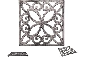 Comfify Dekoracyjny żeliwny statyw do kuchni lub stołu jadalnego, kwadratowy ze wzorem vintage, z gumowymi śledziami/nóżkami, metal z recyklingu, vintage, rustykalny design, rdzawo-srebrny kolor