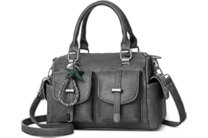 DORRISO Vintage Women Small Top Handle Bag Elegant Handbag PU Leather Multiple Pockets Tote Shoulder Bag for Date Shopping Casual Travel Work Daily Ladies Satchel Crossbody Bags Grey