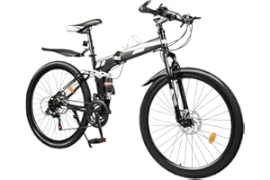 CLEADONG 26 Zoll Mountainbike 21Gang Bike Zusammenklappbar, Fahrrad Höhenverstellbar mit Federgabel und Scheibenbremse, Unisex Bike für Herren Damen Schwarz, Silber