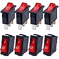 Taiss/8Pcs Rocker Toggle Switch Red Light Illuminated On/Off SPST 3 Pin 2 Position KCD3 Snap AC 250V 125V/20A KCD3-101N-R