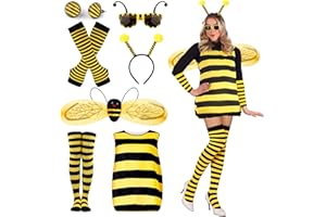 BITOWO Bienenkostüm Erwachsene Damen mit Haarreif Flügel Handschuhe Beinsocken Ohrringe Brille Bienen Kostüm Damen Bienen kleidung Kleid Kostüm Biene Damen für Faschingskostüm Biene Damen Verkleidung