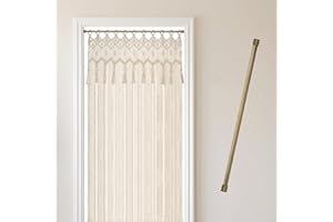 Cozyor Makramee Vorhang + Klemmstange 70-120 cm ohne Bohren Türvorhang Fenstervorhang 132x200cm Raumteiler, Wandbehang & Boho Deko beige Gold, Hochzeit, Wohnzimmer