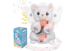 WAYPIN SION Interaktive Plüsch-Katze, Kätzchen-Haustier, niedliche Stofftiere, Essen Fisch Katze mit Papagei, wiederholen Sie Schütteln Körper und Kopf, Festival-Geschenke für Kinder (Orange