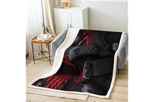 Loussiesd Spiele Decke 150x200cm Flanell Fleecedecke Für Jungen Kinder Schlafzimmer Dekor Spieler Videospiele Kuscheldecke Modern Spiel Gamepad Wohndecke Jugendliche Spielkonsole Schwarz Rot