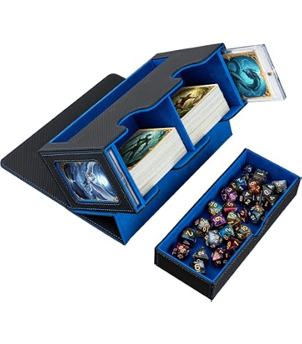 Boîte De Deck MTG Commander – Étui Magnétique En Cuir PU – Capacité 150 Cartes Double-pochette – Noir Et Bleu – Avec Séparateurs Et Plateau