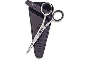STONLI 4.5 inches Beard and Moustache Scissors - Nose Hair Trimming Stainless Steel Scissors, Safety Use for Eyebrows & Ear Hair (Silver)