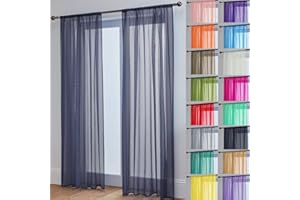 John Aird Lucy Voile Curtains - Rod Pocket Slot Top - Pair Net Curtains - 2 Panels (Dark Grey, W 58" x L 54")