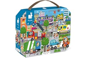 Janod - Puzle Niños 36 Piezas, La Ciudad - Juguete Educativo Habilidades Motrices y Concentración - Maletín con Asa - Certificado FSC - Desde 4 Años, J02644