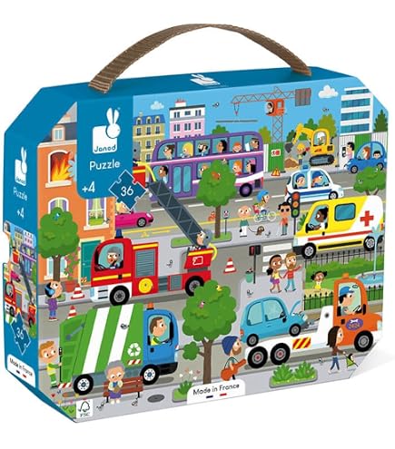 Janod - Puzzle d'Observation Rond Pompiers de L'Extrême 208 Pièces - Valisette avec Poignée - Dès 6 Ans, J02793