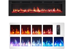 FlameKo Wilton 60"/152cm Electric Fireplace, Wall Mounted, Recessed, 9 Colour Flame Effect, Media Wall Compatible, 900W - 1800W Heater, Remote Control