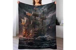 PAZZK Piratenschiff Decke Super Soft Flannel Fleece Überwurfdecken Für Bettwsche Sofa Schlafzimmer Decken Wohnzimmer Reisen Vier Jahreszeiten Wohndecke （180×200cm）