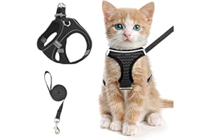 FCSNJH Arnés para gatos de dos piezas con correa negro suave, correa para gatos, correa para gatos con arnés para gatos, arnés a prueba de fugas, juego de vajilla para gatos con correa, correa de arrastre