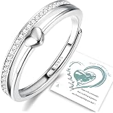 Adramata Women's Rings 925 Sterling Silver Adjustable Heart Ring 14K Gold Plated CZ Engagement Rings Wedding Promise Ring Wom