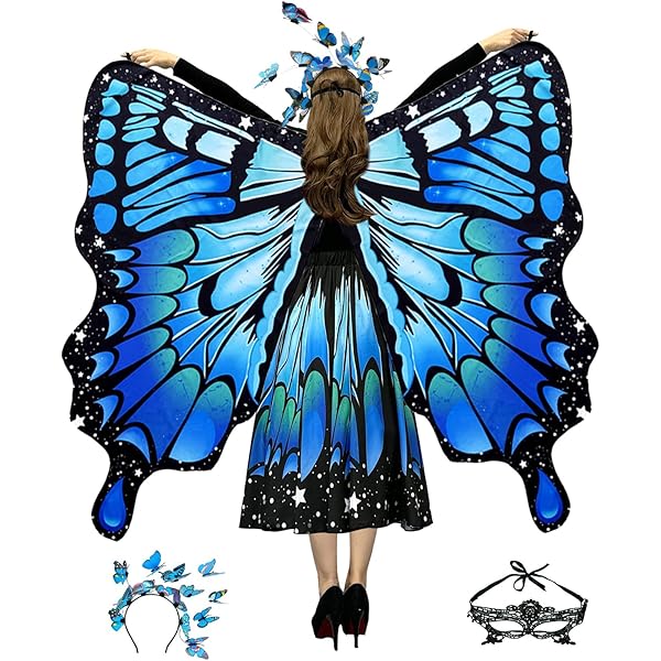 Andiwa Vlinderkostuum voor dames, carnavalskostuum voor volwassenen, carnavalskostuum dames, carnavalskostuums meisjes, vlinderaccessoires, 3-delige set met haarband gezichtsmasker (paars
