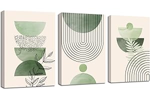 FAJERMINART 3 Pcs Quadri Moderni Verde Salvia Boho Stampa su Tela Con Cornice, Quadro Astratto Estetica Verde Pianta pittura su tela poster da parete Decorazione Murale Soggiorno Camera da letto 30x40cmx3