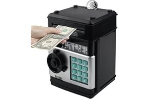 HUSAN Hucha electrónica para niños con código electrónico de cerditos, Mini cajero electrónico para Monedas ATM, Caja de Monedas, Juguete Divertido Regalo (Negro)
