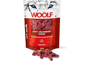 WOOLF Snacks Naturales para Perros | Dados Tiernos de Arándanos Rojos y Pollo Sin Conservantes | Chuches Perros Naturales | Premios Saludables | Dog Treats Cranberry - Snack Antioxidantes | 100g