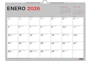 Miquelrius - Calendario 2026 da Parete Basic, Organizzatore annuale A4: 296 x 210 mm, con spazio per segnare, rilegatura a spirale doppia, planner 12 mesi, spagnolo