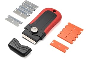 CLEANZEN Oven Scraper Tool Non Scratch 2 In 1 with 5 Plastic & 5 Steel Replacement Blades, Oven Glass Scraper for Windows, Hobs & Paint - Cleaning Tools Removes Burnt Food & Tough Stains - Adhesive Remover