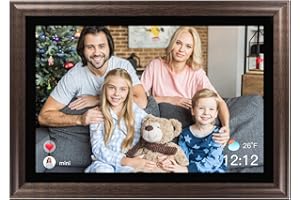 HYJOY Cornice digitale 13,3 pollici, WiFi 1280 x 800 HD, touch screen con 8 GB di memoria, Rotazione Automatica, Montaggio a Parete, Funzione Orologio/Calendario, Telecomando, Marrone