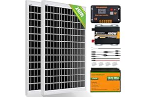 ECO-WORTHY 240W Off Grid Solar Panel Kit 12V 1kWh/Day for Motorhome Boats: 2pcs 120W Solar Panels+50Ah LiFPO4 Battery+30A Charge Controller+600W Inverter
