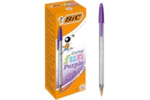 BIC Cristal Fun Stylos-Bille Pointe Large (1,6 mm) - Écriture Large et Intense - Violet, Boîte de 20