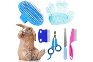 KALAMANDA Rabbit Grooming Kit, Rabbit Brush for Shedding with Bunny Nail Clipper, Rabbit Nail Trimmers with Pet Combs for Hamster Guinea Pig Ferret by (6 Pack)