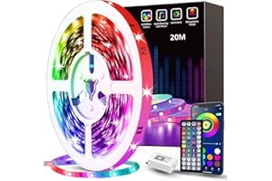 Tenmiro LED Strip 20 m, RGB LED Strip with Remote Control and App Control, Music Sync LED Strip Dimmable and Colour Changing for Room, Home, Party, Festive Decoration