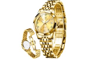 OLEVS Damenuhren Leicht zu lesen Armbanduhr mit Kleines Gesicht Gold Silber Edelstahlband Leuchtend wasserdichte Kalender Luxus Armbanduhr