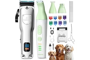 FuzzyFix Dog Grooming Kit 4 in 1,Dog Clippers Professional for Thick Hair with Low Noise Rechargeable,Pet Grooming Kit Cordless Desgin with Storage Box