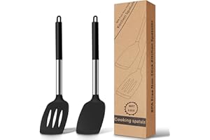 UPGROW Ensemble de 2 Spatules, en Silicone Alimentaire, Résistance à Chaleur, Lave-Vaisselle Lavable, Set D’Ustensiles de Cuisine, Matériau en Acier Inox et Silicone, 35 * 8 Cm, Set de Fournitures de Cuisine