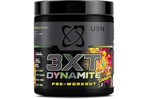 USN 3XT Dynamite Pre Workout Powder (30 Servings – 375g). Pre- Workout Energy Drink with Natural Caffeine (250mg), Citrulline, Creatine, Beta Alanine, Choline, Taurine and Zero Sugar – Candy Pop