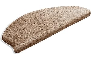 casa pura Luksusowe maty na schody Shaggy Las Vegas | półokrągłe | 28 x 65 cm | beżowe | pojedynczo lub w zestawie (zestaw 15 szt.)