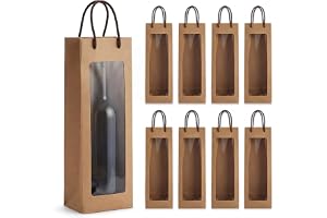 HexinYigjly 8 st vinflaskspåsar gåva, kraftpapper vin presentpåsar med handtag, återanvändbar tygväska med klart fönster för