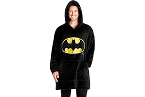 DC Comics Ponadwymiarowy koc z kapturem dla mężczyzn, prezenty Batmana dla mężczyzn (czarny), Czarny