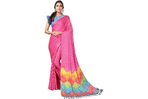 SIRIL Damen Quaste & Bandhani bedruckte Seide Saree mit ungenähtem Blusenteil