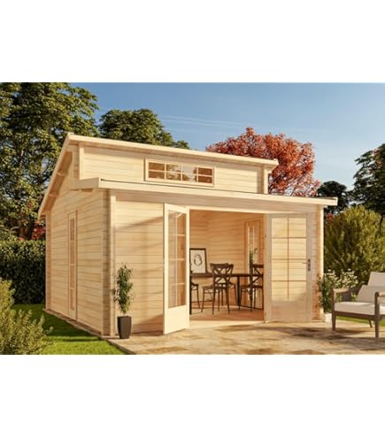 GARAGE en Bois Naturel - Chalet en Pin/épicéa- H222x516x324 cm/15 m² - Construction de Panneaux- Atelier de jardin - Rangement pour vélos, remise à outils-TIMBELA M101