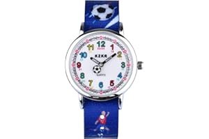 KZKR Kinderuhr Jungen Armbanduhr Nylon Quarz Analog Einfach-Lesen Lernuhr Sportlich Blau Jungenuhr Geschenk Uhr
