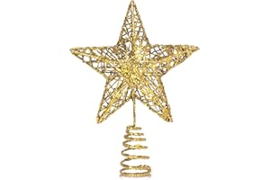 GXFCING Christbaumspitze Baumspitze Große Stern Glitzer 3D Metallic Weihnachtsbaumspitze Tannenbaum Spitze Stern für Weihnachtsbaum Christbaumschmuck 25 x 20cm (Gold, L)