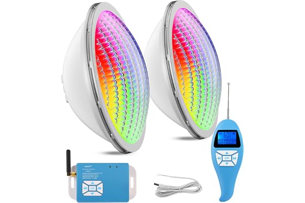 LyLmLe LED Piscine PAR56, 20W Projecteur Piscine RGB Multicolore Synchroniseur Externe avec Télécommande, Angle de faisceau 120°, IP68 Etanche, AC 12V, Lot de 2