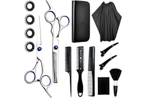 IKKAB 15PCS Professional Hairdressing Scissors Set with Protective Case,Stainless Steel Thinning Scissor Hairdressing,Sharp Barber Hair Cutting Scissors for Men & Women