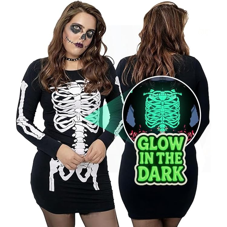 Amscan Damen Bodycon Kleid Mit Skelett-Händen – Langärmlig, Größe 42–44, Halloween-Kostüm