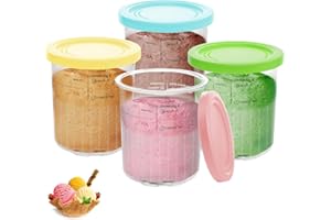 Nepfaivy Pot pour Ninja Creamy Deluxe - 4 Pièces Récipient pour Ninja Creamy Deluxe NC501EU NC500, Bacs à Crème Glacée avec Couvercles Étanches, Sans BPA, Lave-Vaisselle, Machine à Glace Accessoires